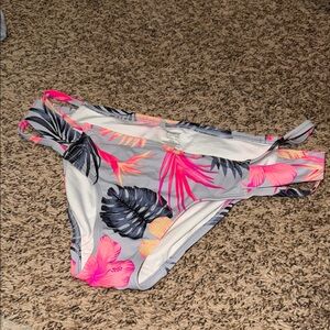 Tropical Floral Bikini Bottoms in Gray and Hot Pink